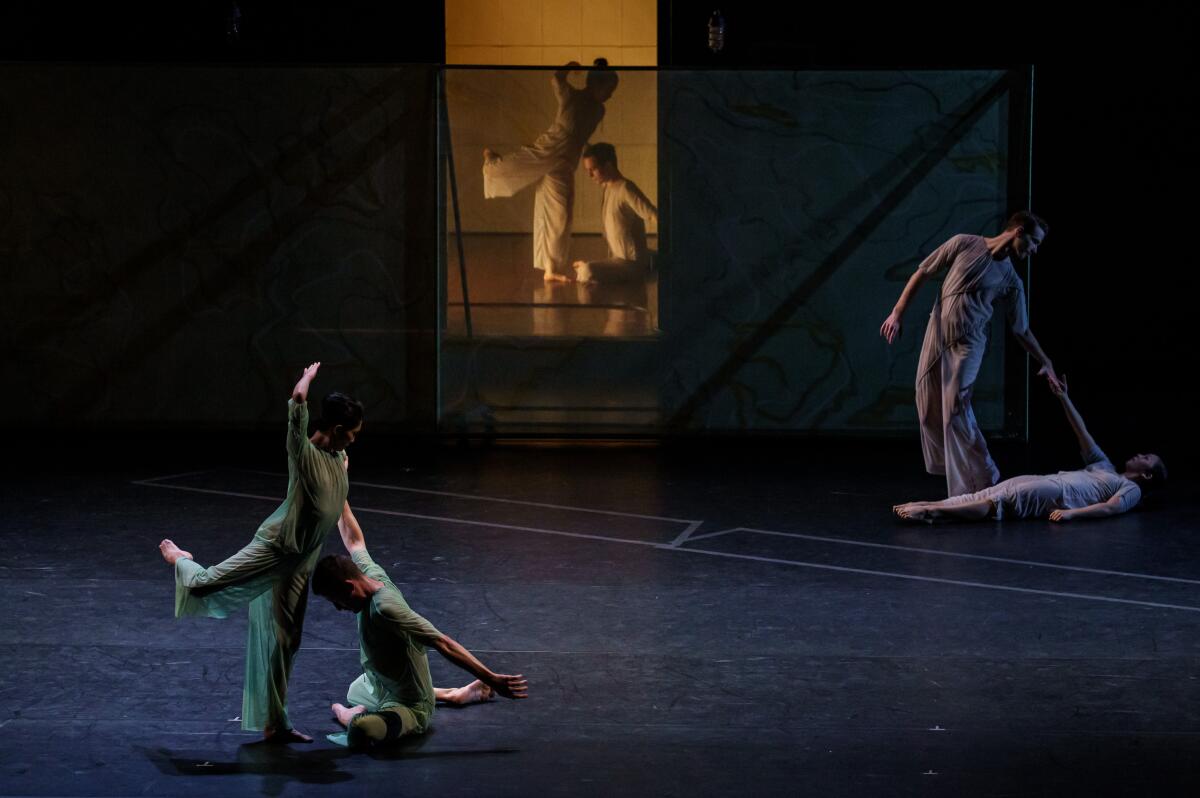 Six dancers perform in 'Four Quartets,' choreographed by Pam Tanowitz, given its West Coast premiere at UCLA's Royce Hall.