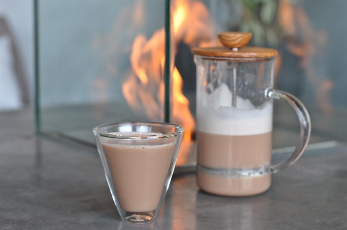 Butter tea sits on the patio at the new American Tea Room in the Arts District in downtown Los Angeles.