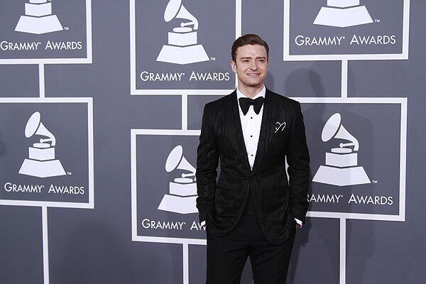 Justin Timberlake wears Tom Ford at the 55th Annual Grammy Awards at Staples Center in Los Angeles.