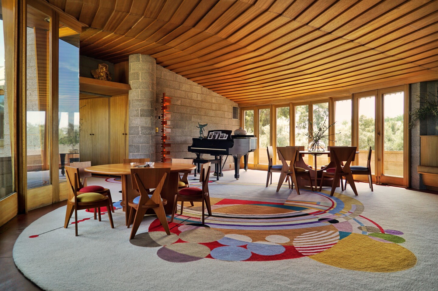 Spanning six acres, the estate centers on a spiral-shaped home of roughly 2,200 square feet.