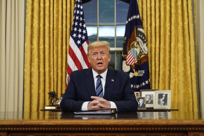 President Trump speaks to the nation from the Oval Office on March 11. 