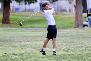 Palisades’ Luke Schultz follows through on his tee shot in Wednesday’s playoff to decide the City golf championship.