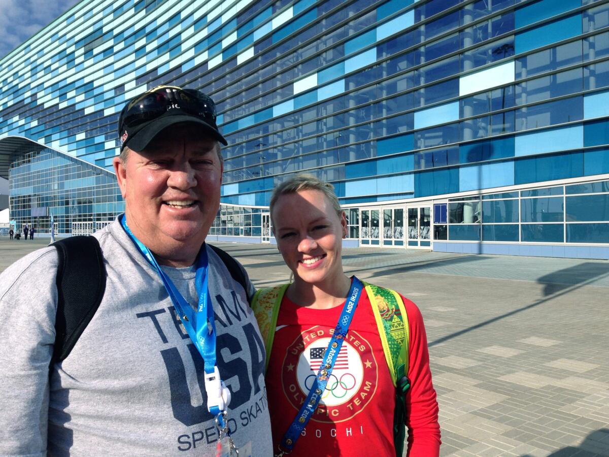 U.S. short-track speedskater Emily Scott is joined at the Winter Olympics by her father, Craig. The 24-year-old says she couldn't imagine competing in Sochi without her father there: "This has been our dream."
