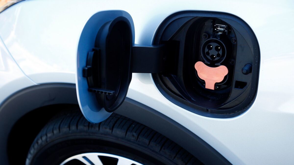 An electric Chevy Bolt EV charge port.