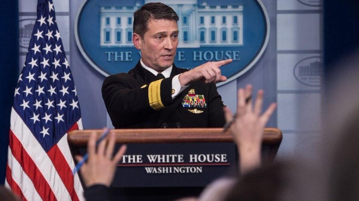 White House physician Rear Adm. Ronny Jackson discusses President Trump's physical exam last week in a briefing at the White House on Tuesday.