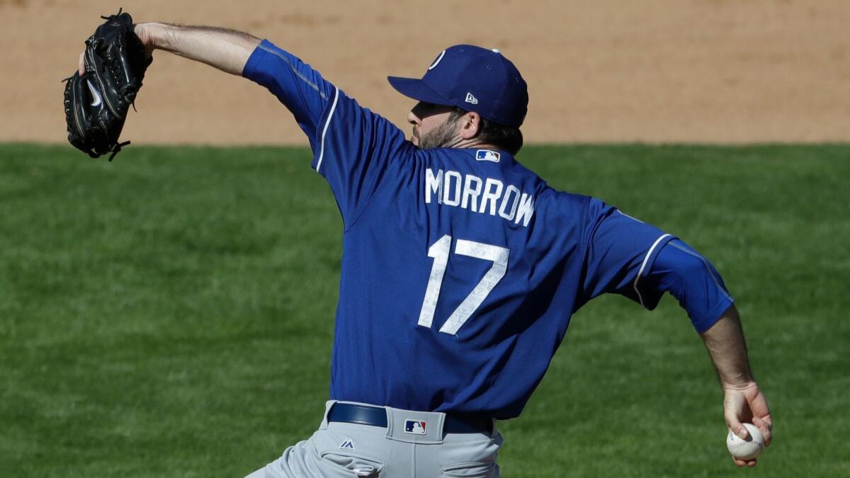 Brandon Morrow pitches for the Dodgers during an exhibition game against Milwaukee on Feb. 26.