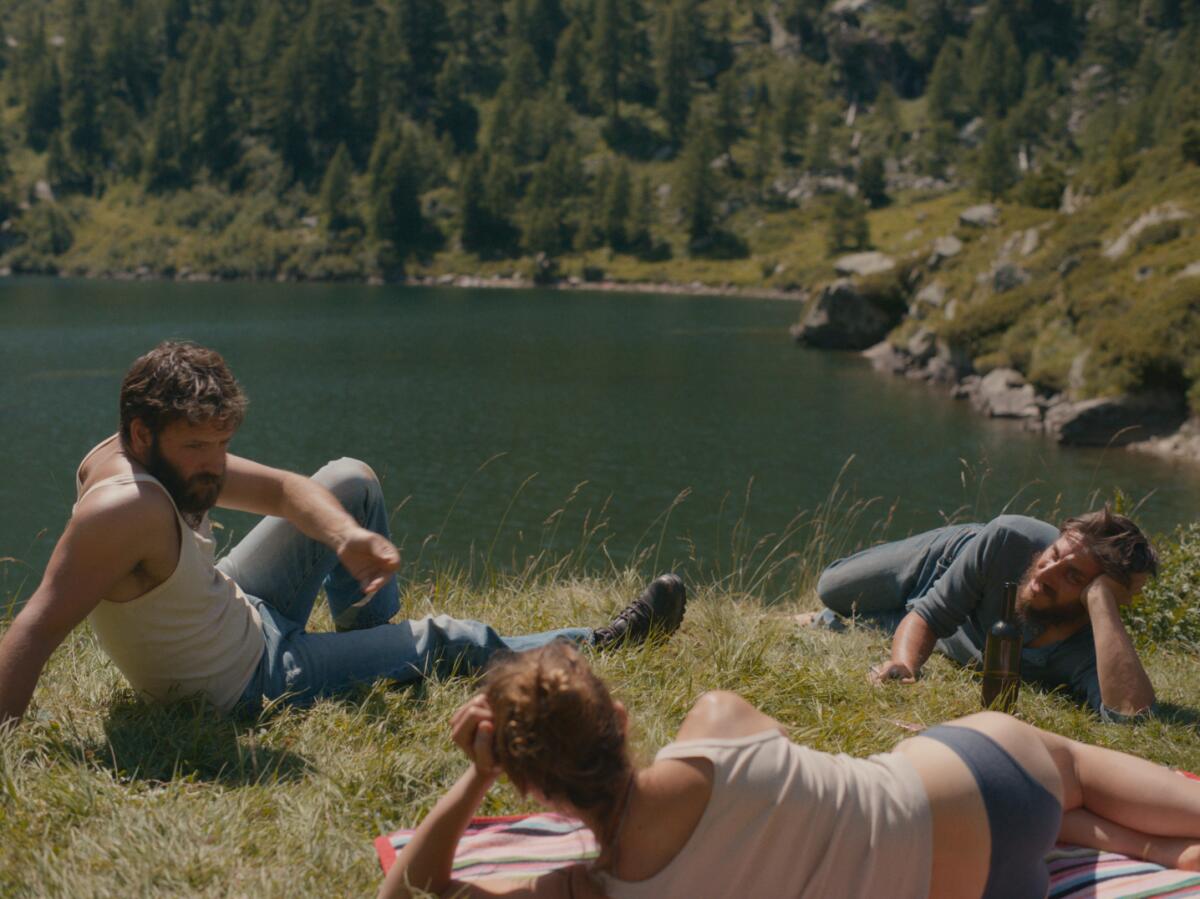 Alessandro Borghi, Elisabetta Mazzullo and Luca Marinelli in the movie "The Eight Mountains."