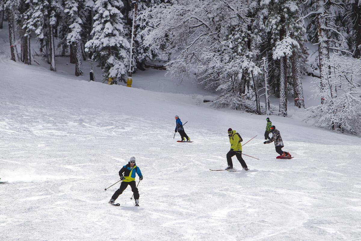 Skiers and snowboarders flocked to the slopes at Mountain High after the recent storm dumped needed snow in the mountains.