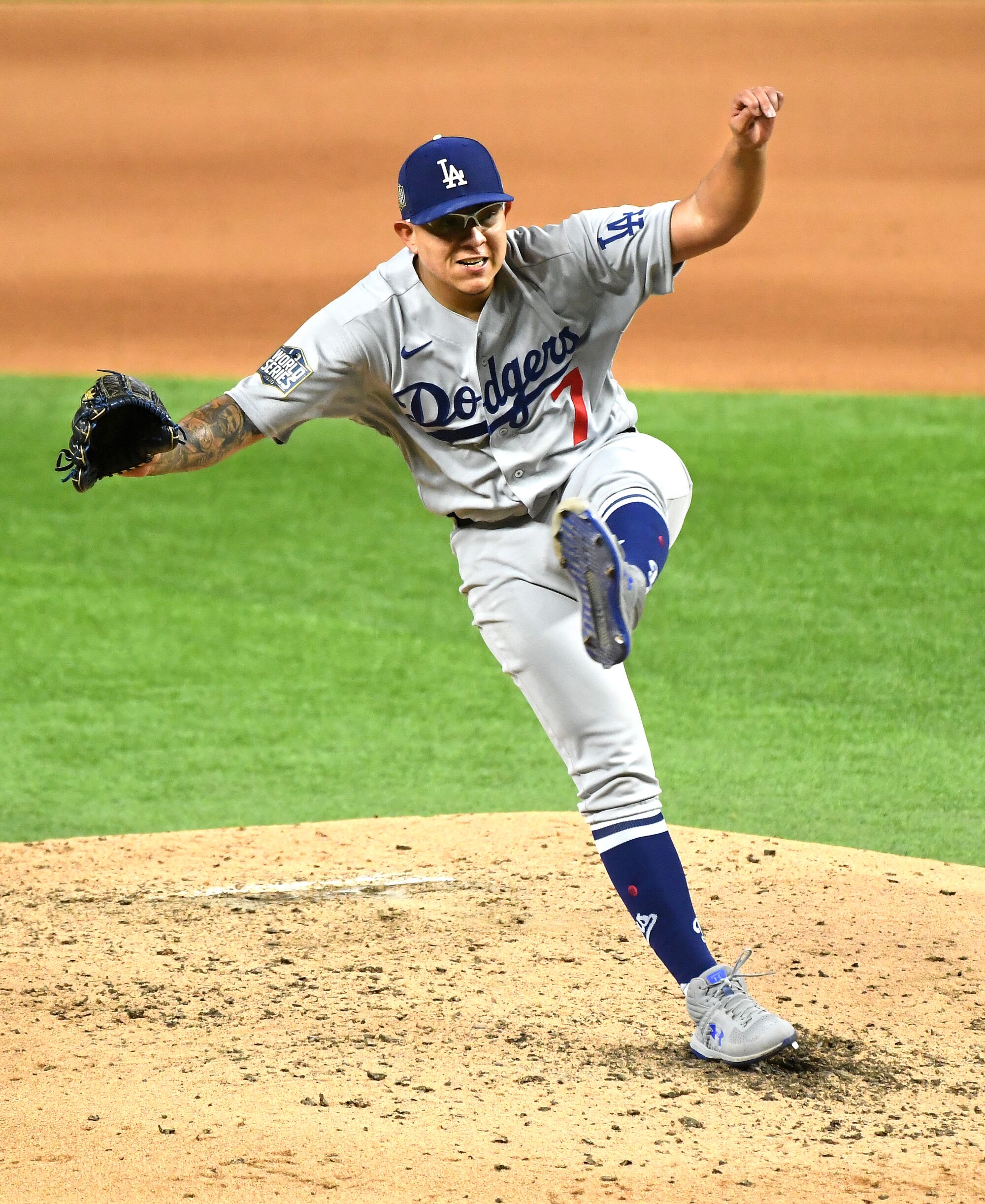 Dodgers pitcher Julio Urías delivers during the fourth inning.