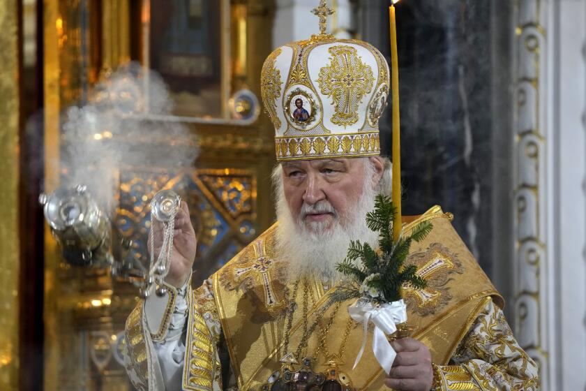 Russian Orthodox Patriarch Kirill delivers the Christmas service in the Christ the Saviour Cathedral in Moscow, Russia, Jan. 6, 2022.