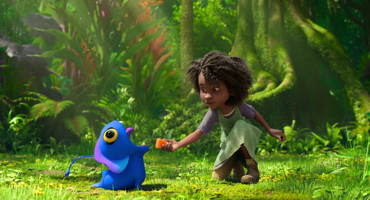 A young girl befriends a very cute little blue monster in the animated feature "The Sea Beast."