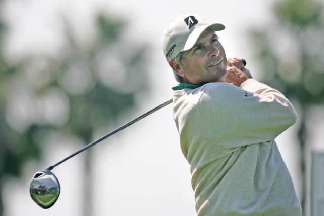 Fred Couples tees off during the first round of the Toshiba Classic golf tournament at Newport Beach Country Club on Friday.