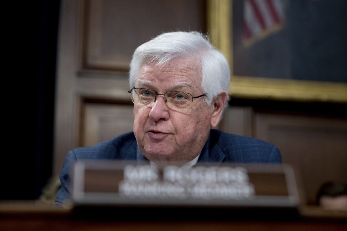 FILE - Rep. Hal Rogers, R-Ky., speaks as Secretary of State Mike Pompeo appears before a House Appropriations subcommittee hearing on budget on Capitol Hill, March 27, 2019, in Washington. Rogers apologized for using an expletive when Rep. Joyce Beatty asked him to put his mask on while in the Capitol. The Ohio Democrat says Rogers told her to “kiss his ass” during an altercation on the way to vote Tuesday, Feb. 8, 2022. Beatty says Rogers, who has served in Congress since 1981, poked her in her back before using the expletive. Rogers says in a statement that he met with Beatty to apologize and that his words “were not acceptable.” (AP Photo/Andrew Harnik, File)
