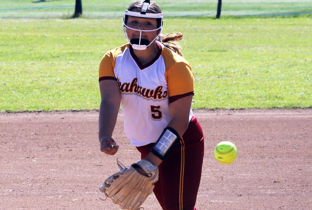 Ocean View's Kayla Delgado pitches against Garden Grove on Friday in a Golden West League game.