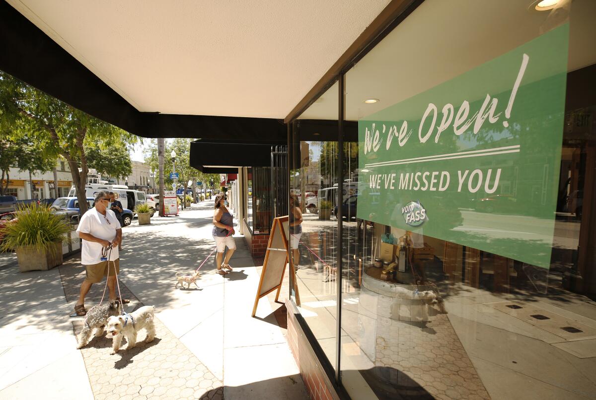 Shops on Main Street in downtown Ventura reopen after being shut down by the COVID-19 pandemic.