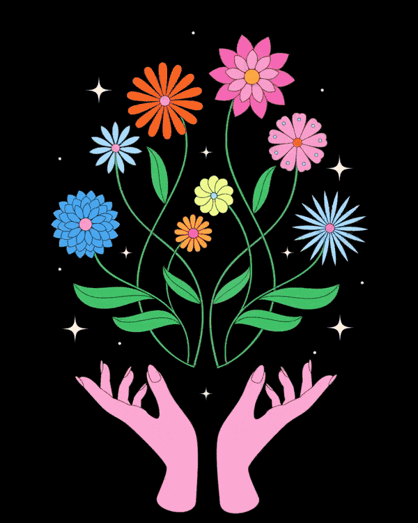 Illustration of flowers growing out of a pair of hands 