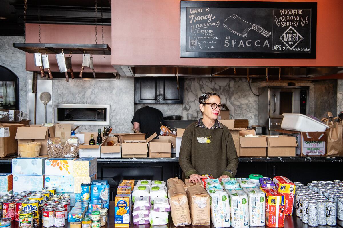 Chef Nancy Silverton and staff prepare to offer more than 300 meals and other supplies, including diapers, to those in the restaurant industry who have been affected by closures.