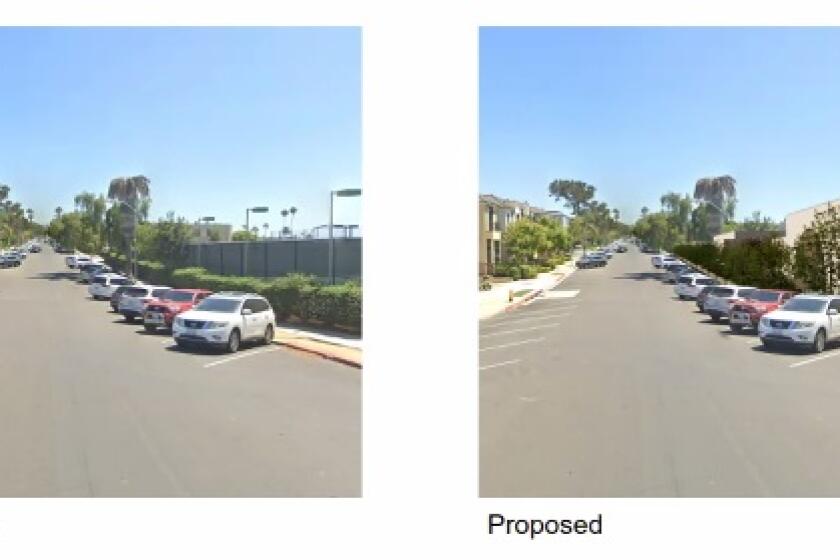 A current view of Draper Avenue (left) next to a rendering of what is proposed on The Bishop's School campus.