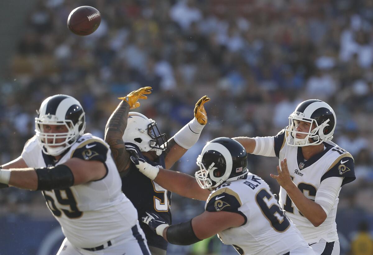 Quarterback Jared Goff and the Rams will have a home game next season against their crosstown rivals.