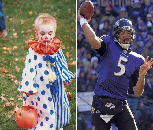 Ravens quarterback Joe Flacco in a clown costume at 22 months.