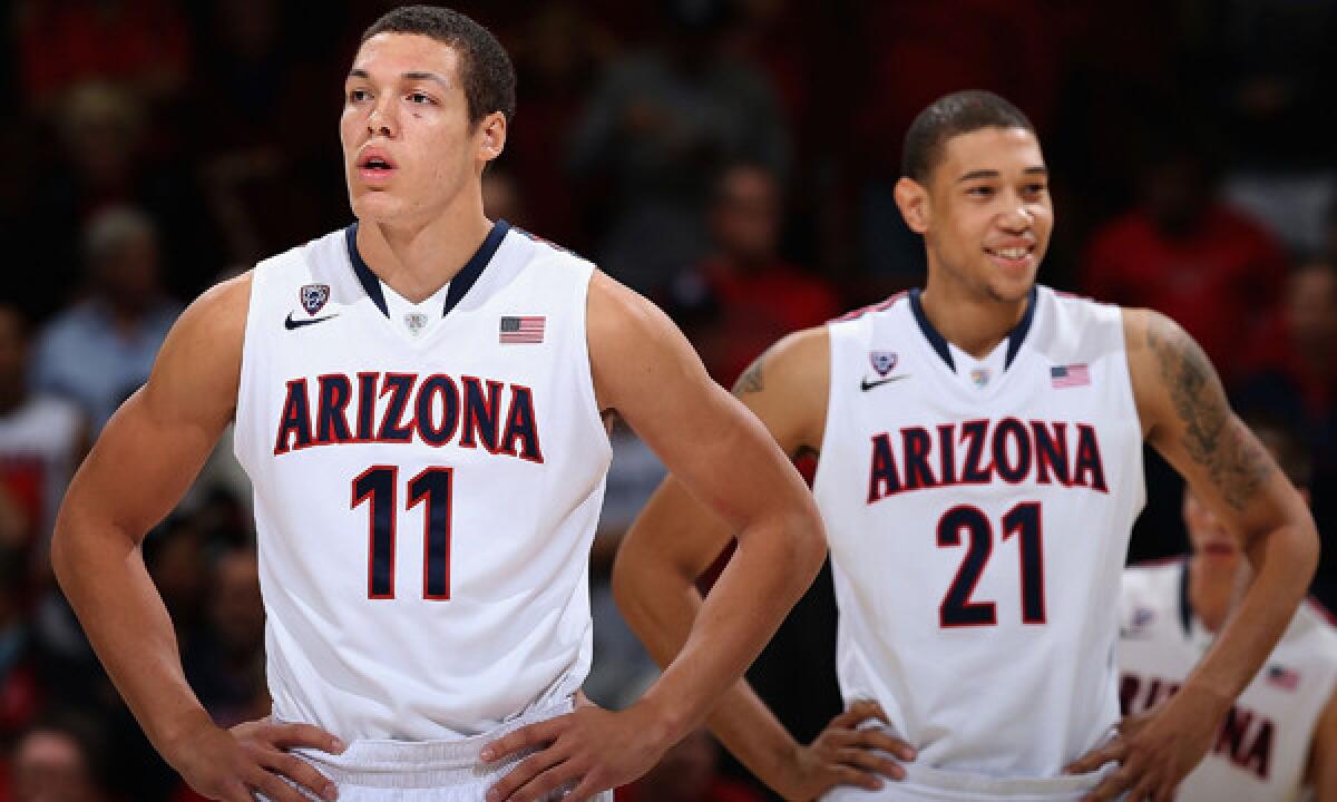 Arizona's Aaron Gordon, left, and Brandon Ashley will pose a challenge down low for the Bruins on Thursday.