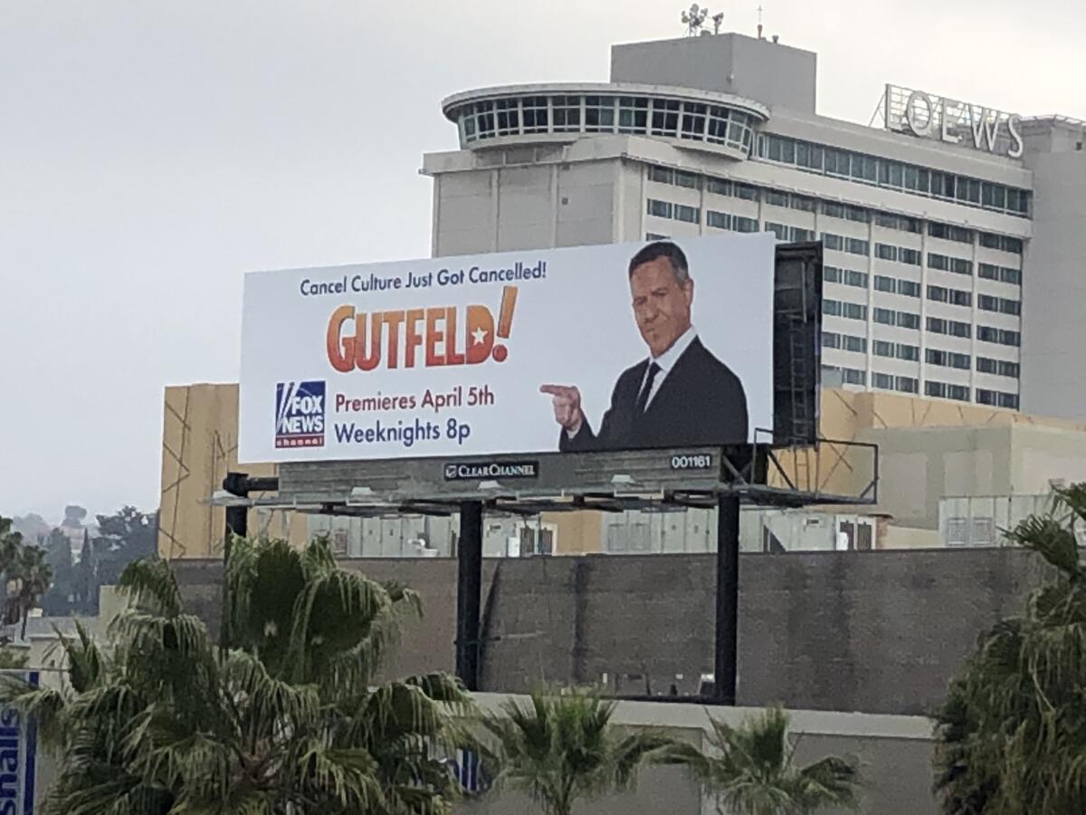 A billboard in Hollywood for the Fox News late night show "Gutfeld!"