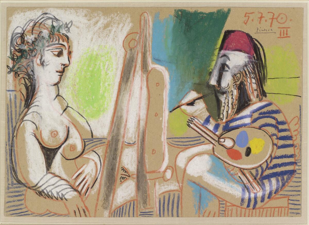 "Painter and Model III" by Pablo Picasso (Pastel and crayon; July 5, 1970). Gift of Mr. and Mrs. Norton S. Walbridge.