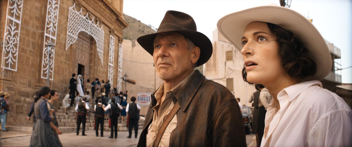 Harrison Ford and Phoebe Waller-Bridge in the movie "Indiana Jones and the Dial of Destiny."