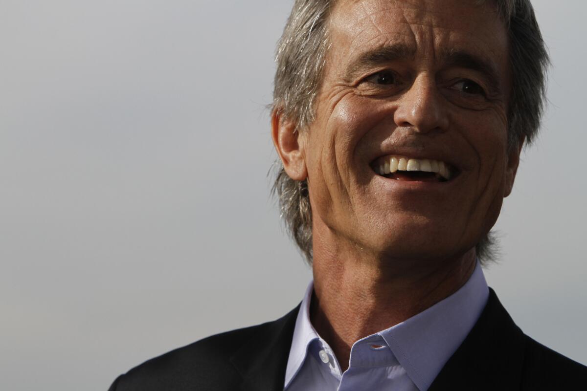 Former Santa Monica Mayor Bobby Shriver announces his bid for a seat on the Los Angeles County Board of Supervisors during a news conference at Will Rogers State Beach.