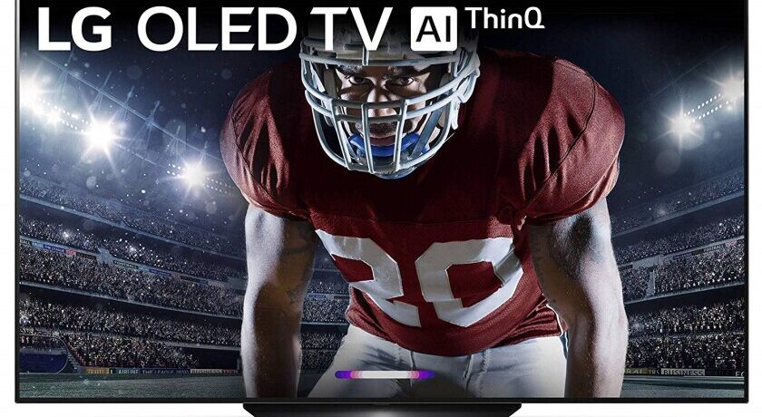 LG OLED TV displaying an image of a football player