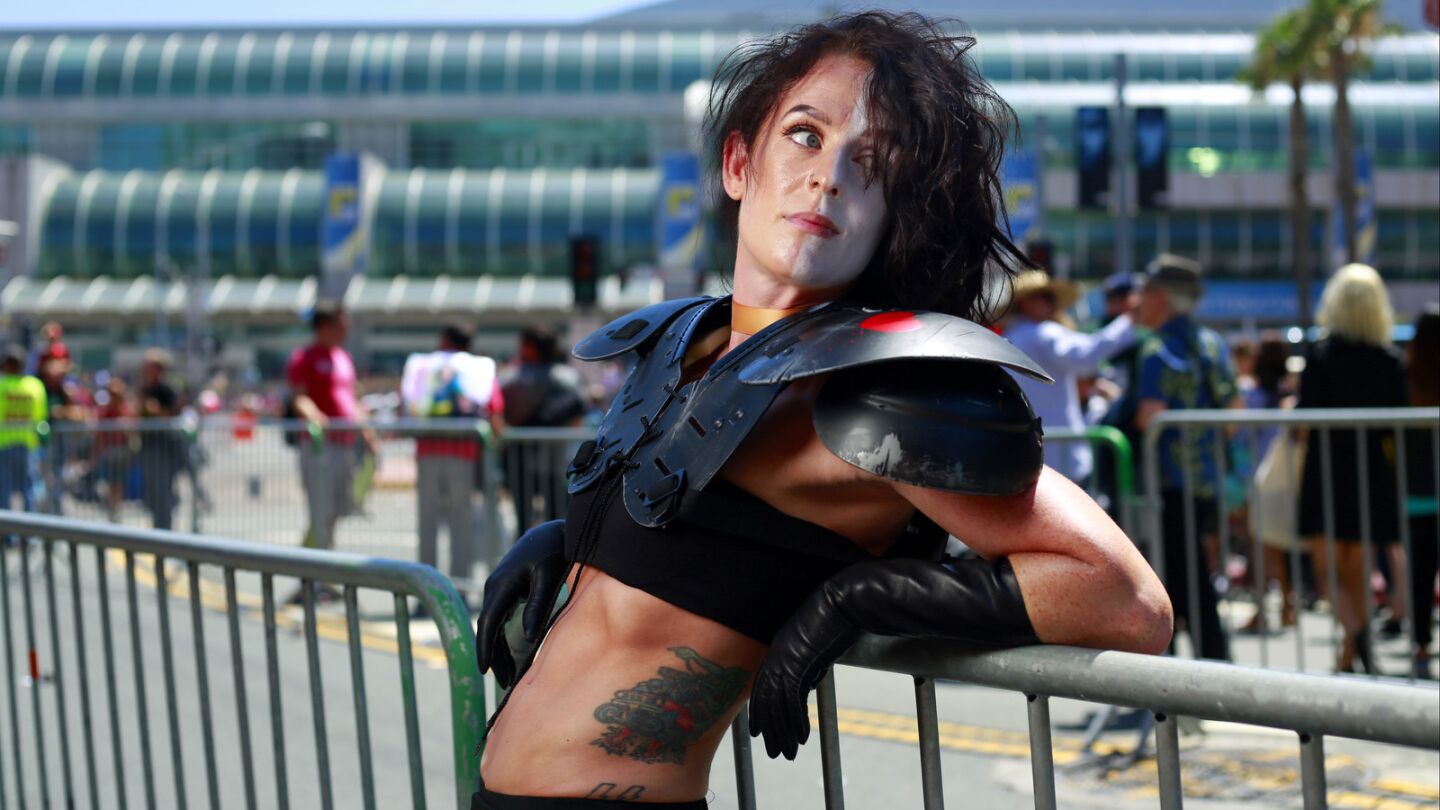 Mac McAlistar of Los Angeles dressed as Typhoid Mary from Deadpool at Comic-Con in San Diego.