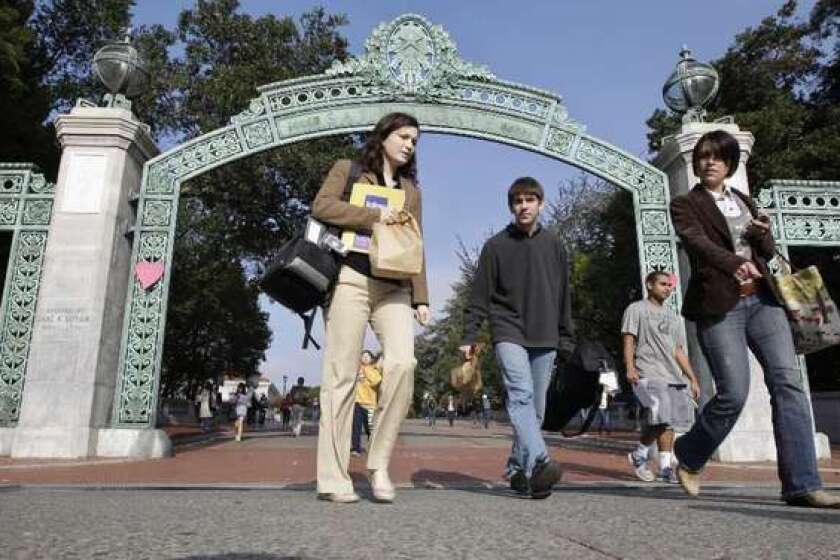 Students walk through Sather Gate at UC Berkeley in 2011.