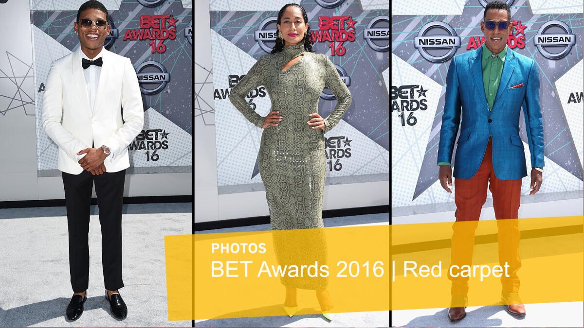 Bryshere Y. Gray, Tracee Ellis Ross and Orlando Jones attend the 2016 BET Awards at the Microsoft Theater in Los Angeles.