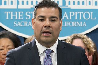 FILE - In this May 31, 2017 file photo, then-state Sen. Ricardo Lara, D-Bell Gardens, speaks at a Capitol news conference in Sacramento, Calif. Lara, who is now the California Insurance Commissioner, announced Wednesday, Oct. 2, 2019, that Mercury Insurance Co. is ending its two-decade battle with California regulators by agreeing to pay the state more than $41 million in property and casualty penalty and interest payments. (AP Photo/Rich Pedroncelli, File)