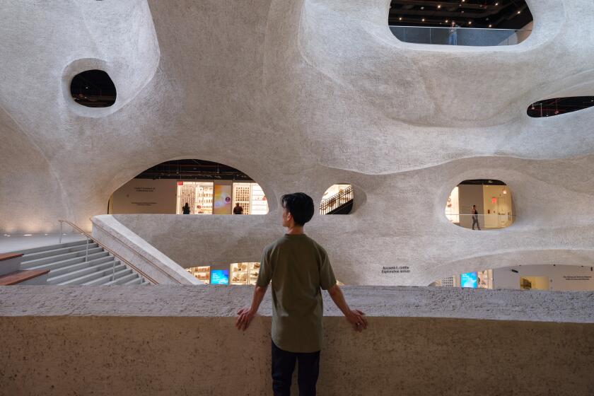 A young man stands at a balcony overlooking a large, cave-like atrium often filled with the echoes of children's voices