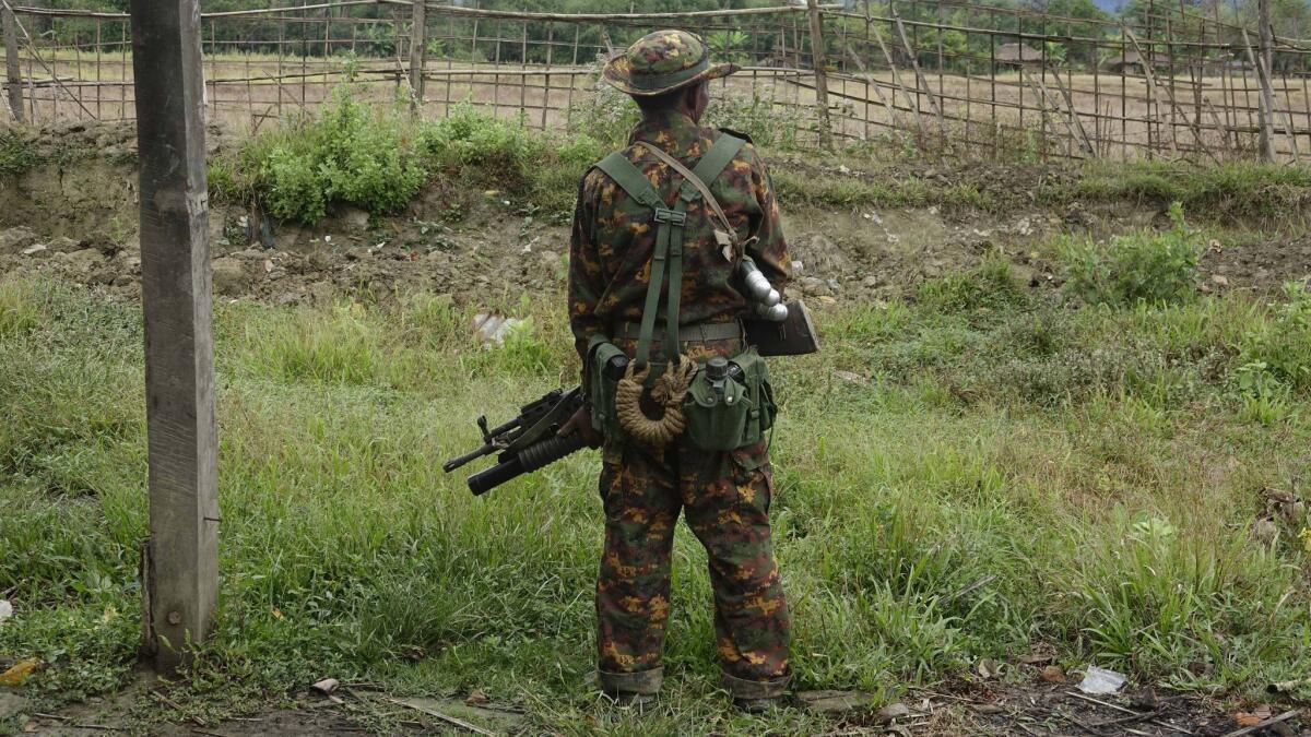 A soldier stands guard in Myanmar's Rakhine state on Jan. 2.