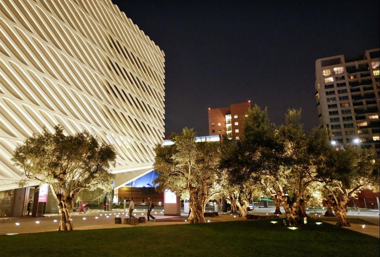 The canopy of olive trees creates a "green space" break from the surrounding tall buildings and hustle along Grand Avenue.