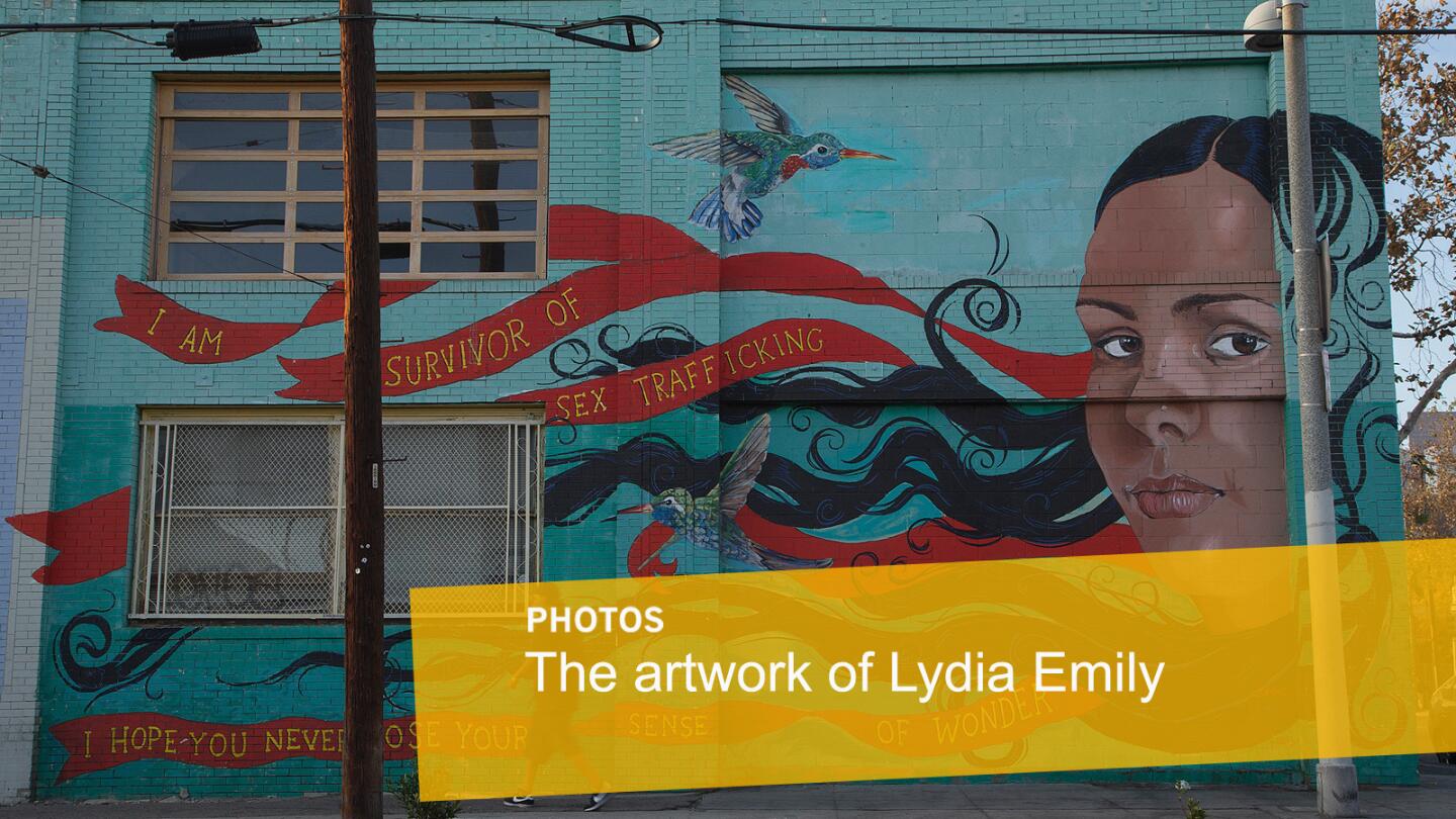 Artist Lydia Emily's mural "Jessica's Story" is at the intersection of 6th Street and Ceres Avenue in Los Angeles.