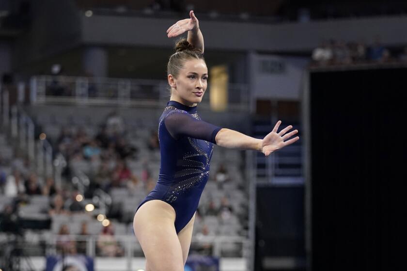 UCLA's Norah Flatley competes on the floor exercise.