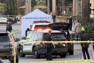The crime scene at Fashion Island mall in Newport Beach, California after a tourist was killed in a robbery attempt.