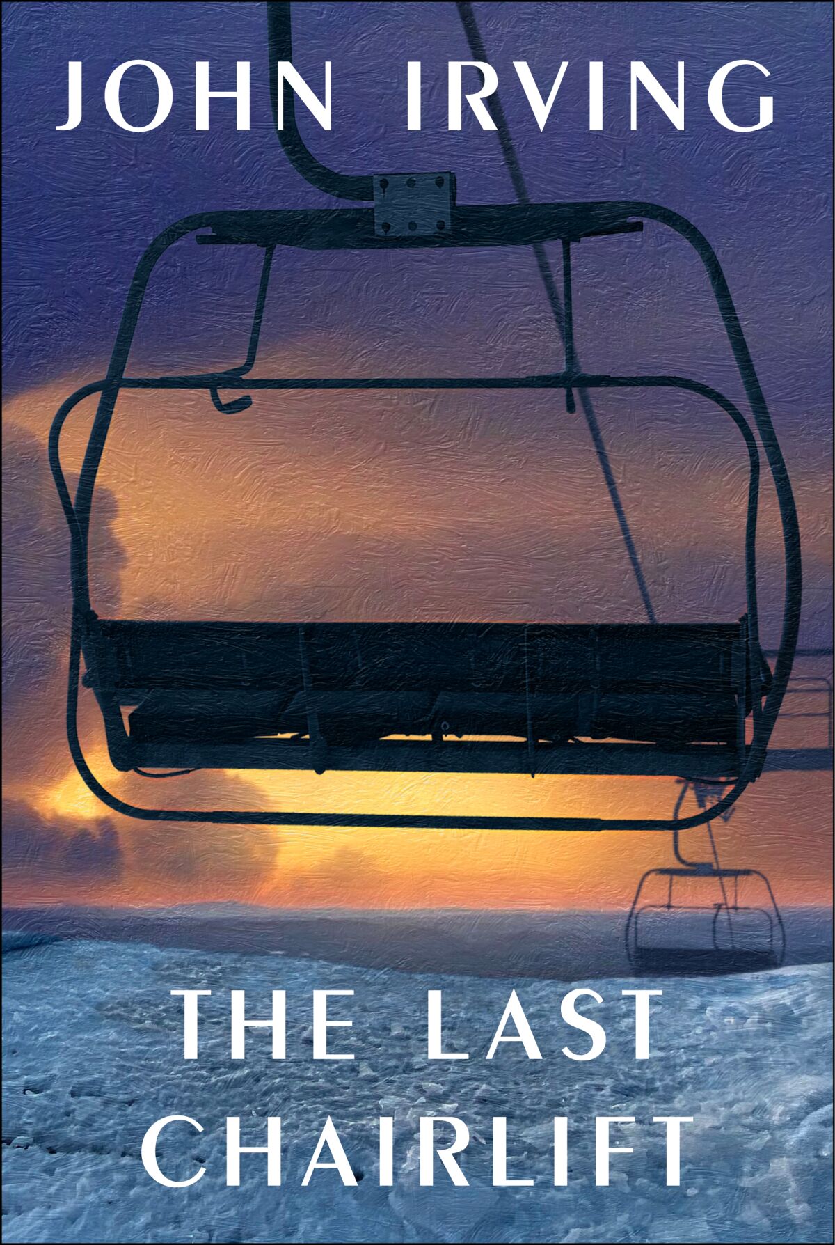 The cover of "The Last Chairlift," containing a photo of an empty chairlift chair in waning light.
