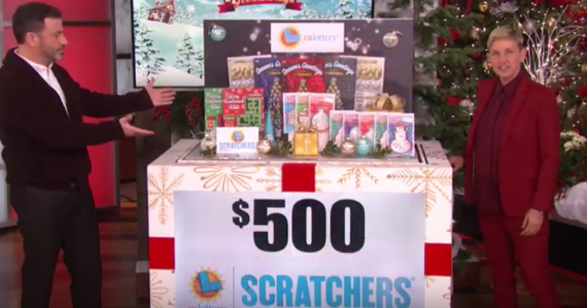 Ellen DeGeneres announced that each person in the audience would receive a $500 bundle of Scratchers tickets.