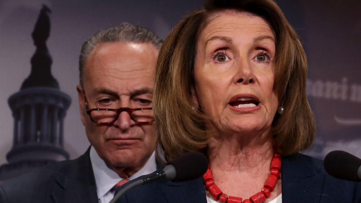 House Minority Leader Nancy Pelosi and Senate Minority Leader Charles E. Schumer.