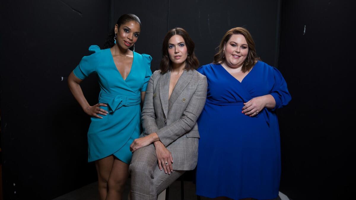 Actresses Susan Kelechi-Watson, left, Mandy Moore, center, and Chrissy Metz, right, who star in "This Is Us."
