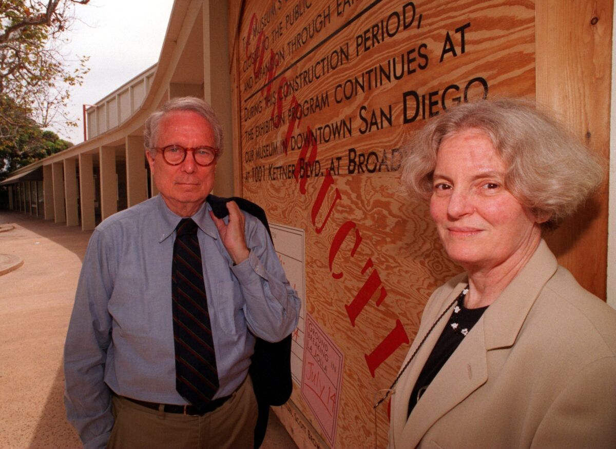 A husband-and wife-team, architects Robert Venturi and Denise Scott Brown in 1994 before their expansion of the Museum of Contemporary Art in La Jolla.