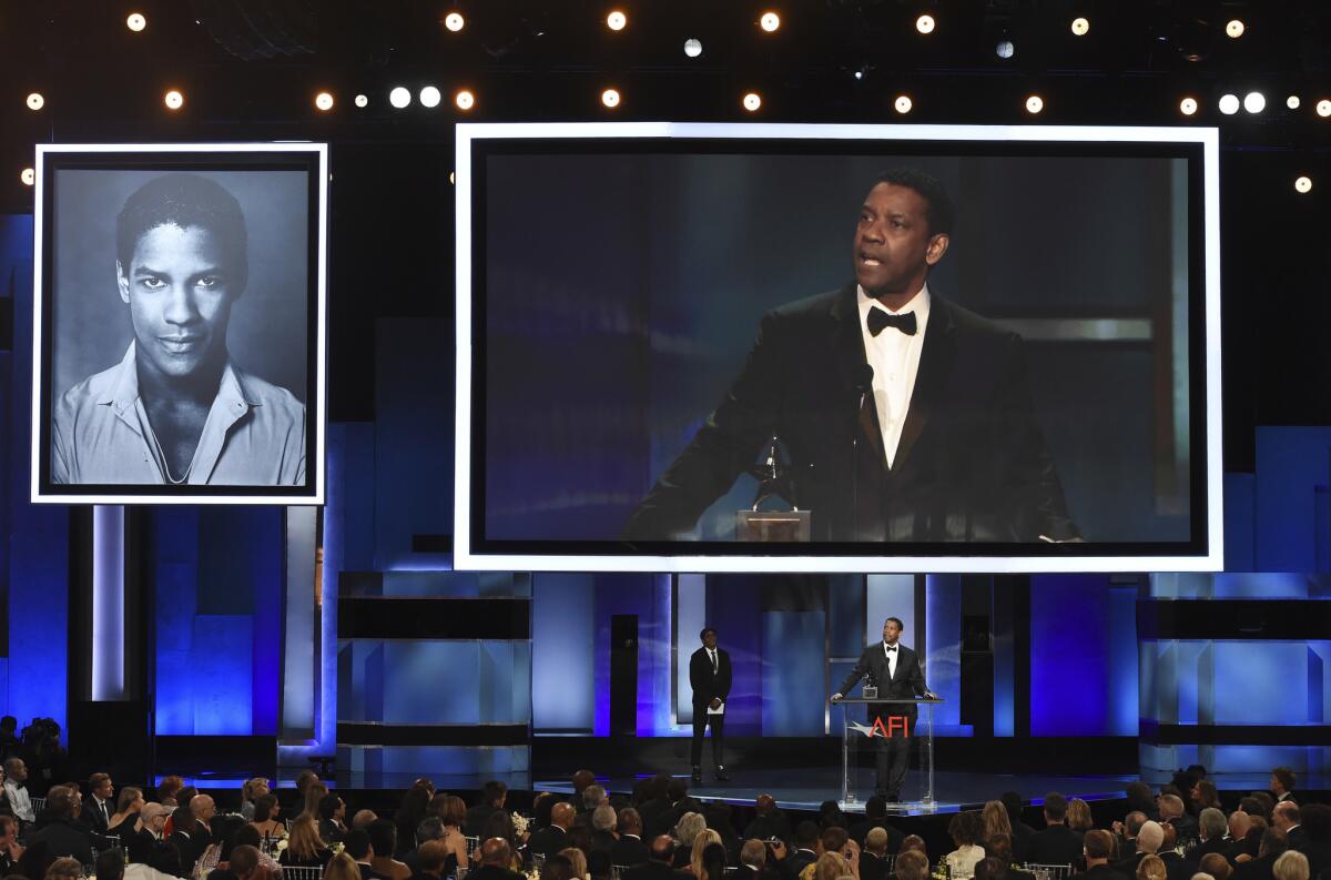 Denzel Washington addresses the audience as he accepts the 47th AFI Life Achievement Award.