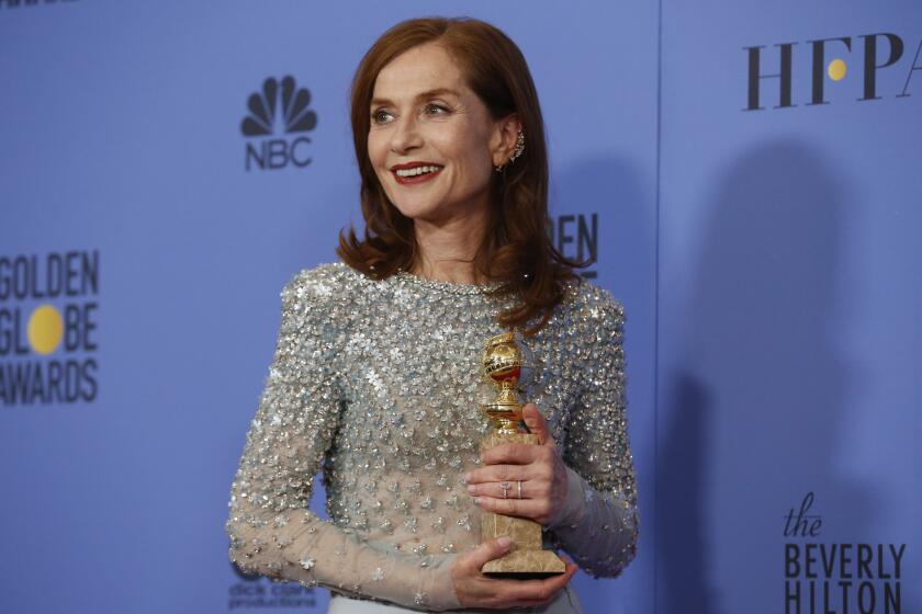 Isabelle Huppert on Sunday won the Golden Globe for actress in a drama for her work in the thriller "Elle."