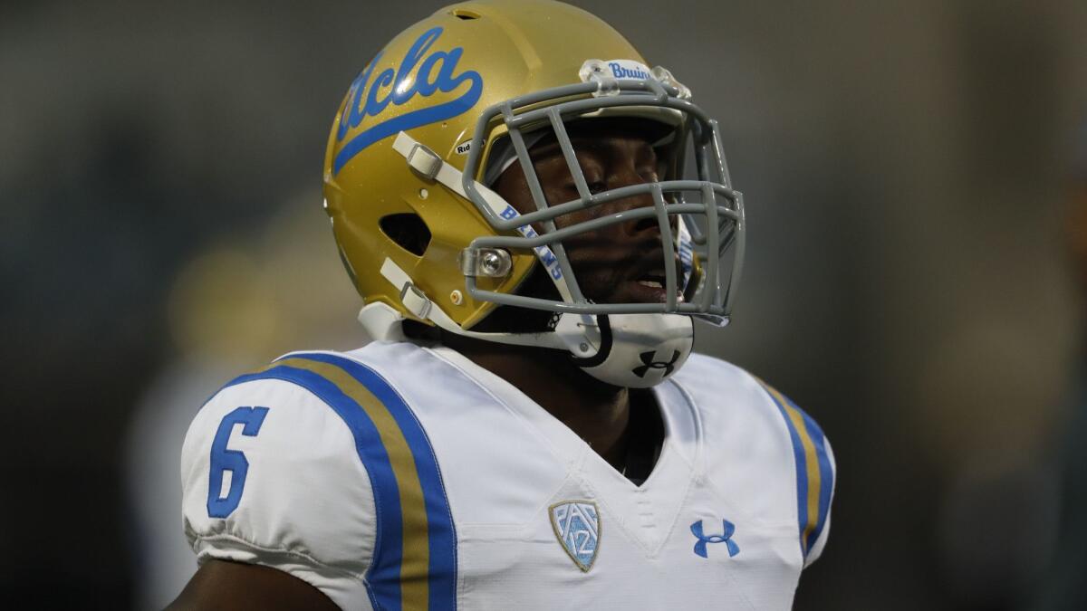 UCLA defensive back Adarius Pickett warms up before a game against Colorado on Sept. 28.