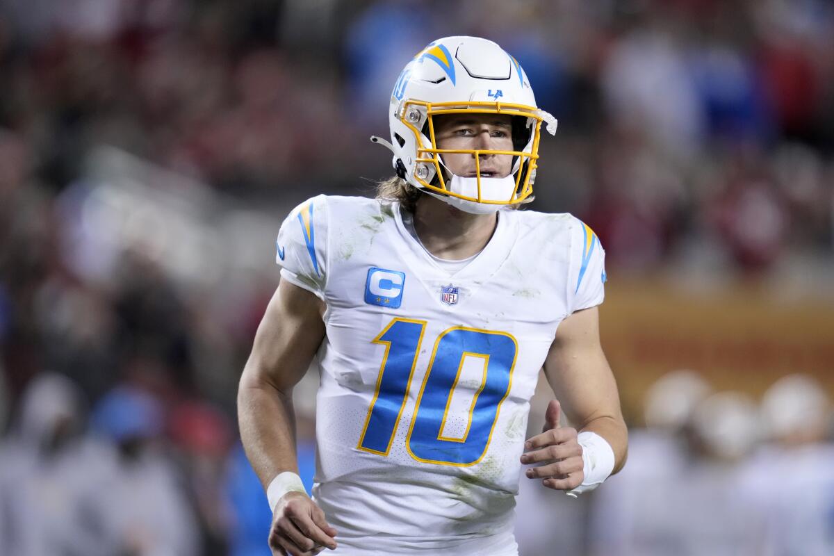 Chargers quarterback Justin Herbert plays against the San Francisco 49ers on Nov. 13.