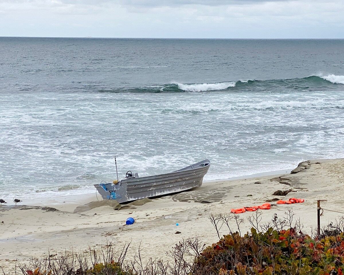 A panga boat that washed ashore in La Jolla was discovered April 22 with numerous life jackets nearby. 